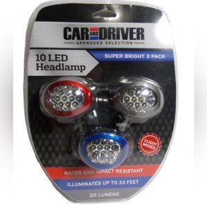 Car & Driver 10 LED Headlamp Super Bright 3 Pack New